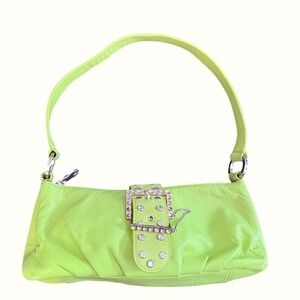 Wilsons Leather Maxima Lime Green Rhinestone‎ Buckle Bag Purse Y2K Baguette